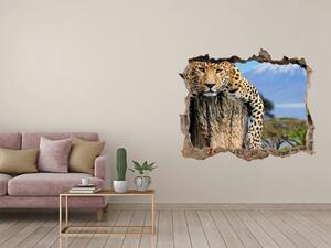 Autocolant un zid spart cu priveliște Leopard pe un ciot de copac