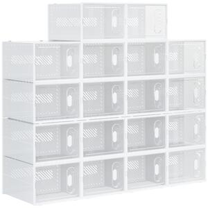 HOMCOM Dulap pentru pantofi modular cu orificii de ventilatie, 18 cuburi 28x36x21cm din plastic PP, alb si transparent | AOSOM RO