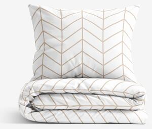 Goldea lenjerie de pat 100% bumbac - zig-zag bej pe alb 160 x 200 și 2buc 50 x 70 cm