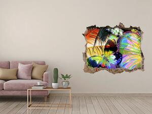 Autocolant 3D gaura cu priveliște Flori și fluture