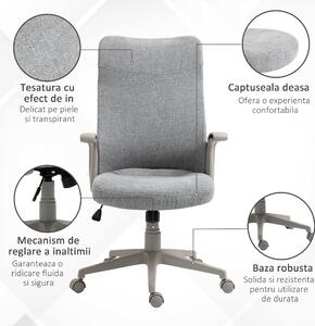 Vinsetto Scaun de birou elegant cu tesatura cu efect de in, scaun ergonomic reglabil pe inaltime cu roti pivotante, 61x64,5x104-112cm, gri