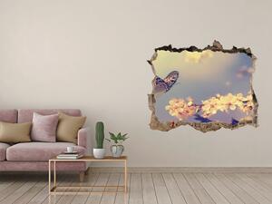 Autocolant de perete gaură 3D Floare de cireș și fluture