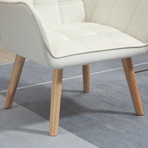 Fotoliu de design scandinav HOMCOM din lemn si catifea crem, pentru sufragerie/birou, 68,5x61x72,5cm | Aosom RO