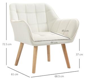 Fotoliu de design scandinav HOMCOM din lemn si catifea crem, pentru sufragerie/birou, 68,5x61x72,5cm | Aosom RO