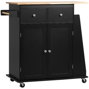 HOMCOM Insulă de Bucătărie cu Dulăpior, 2 Sertare și Suport pentru Condimente cu 3 Rafturi, 89x45x89,5 cm, Negru | Aosom Romania