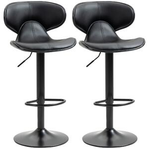 Set de 2 scaune de bar HOMCOM din PU, otel, spuma de cauciuc 45,5x46x89,5-109,5cm, negru | Aosom RO