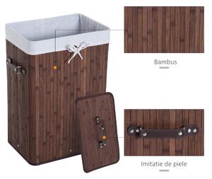 HOMCOM Coș de Rufe din Bambus cu Capac și Geantă Detașabilă, 40x30x60cm, Design Elegant în Maro | Aosom Romania