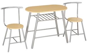 Set 3 piese HOMCOM, masa ovala cu raft si 2 scaune din MDF si otel, lemn, argintiu | Aosom RO