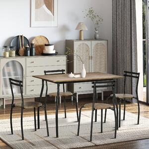 Set masa dreptunghiulara HOMCOM cu 4 scaune pentru sufragerie, bucatarie, maro si negru | Aosom RO