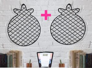 Set 2 bucati Panou foto metalic , Ananas Homs, 47 x 36 cm, negru