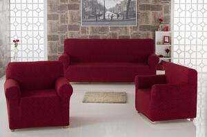 Set huse elastice pentru canapea 3 Locuri si 2 fotolii, fara volanas, model Jacquard Bordo