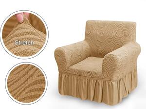 Husa elastica pentru fotoliu, cu volanas si model Jacquard Bej in dungi