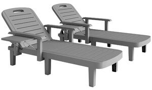 Outsunny Set 2 Șezlonguri cu Spătar Reglabil în 5 Poziții, Măsuță și Brațe Ergonomice, 79x158x88 cm, Gri | Aosom Romania