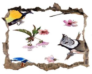 Autocolant de perete gaură 3D Bird flori de cires