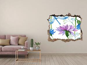 Fototapet 3D gaură în perete Flori și libelule