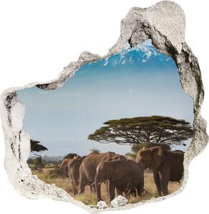 Autocolant gaură 3D elefanți Kilimanjaro