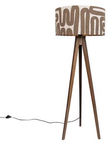 Lampă de podea trepied din lemn de nuc cu abajur maro și bej cu dungi 50cm - Tripod Classic