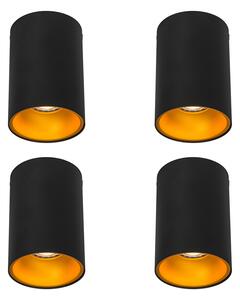Set de 4 spoturi moderne negre cu auriu GU10 50mm - Deep