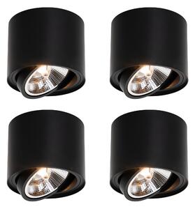 Set de 4 spoturi moderne negre de tavan pivotante și înclinabile AR111 - Rondoo Up