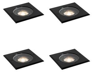 Set de 4 spoturi de exterior negre pătrate reglabile IP65 - Delux