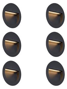 Set de 6 Aplice Moderne Incastrabile Negre cu LED IP65 - Gem