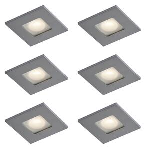 Set de 6 spoturi încastrate moderne Gunmetal pătrate IP44 - Qure