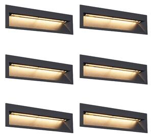 Set de 6 Aplice Moderne Incastrate Negre de Perete 28cm incl. LED IP65 - Mert