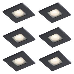 Set de 6 spoturi încastrate moderne negre, rotative și înclinabile IP44 - Qure