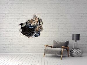 Fototapet 3D gaură în perete doi leoparzi