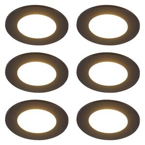 Set de 6 spoturi încastrate moderne negre, inclusiv LED, cu dimmer în 3 trepte IP65 - Blanca