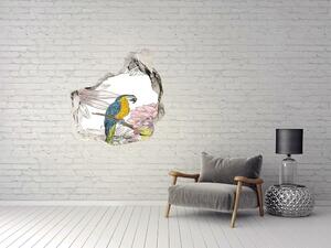 Autocolant de perete gaură 3D Papagalii și flori