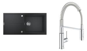 Set chiuvetă din granit Grohe K400 31641AP0, baterie bucătărie Grohe Get 30361000