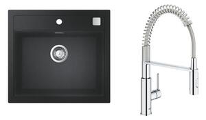 Set chiuvetă din granit Grohe K700 31651AP0, baterie bucătărie Grohe Get 30361000