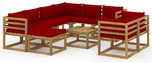 Set mobilier de grădină, 10 piese, cu perne roșu vin