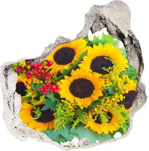 Autocolant 3D gaura cu priveliște buchet de floarea-soarelui