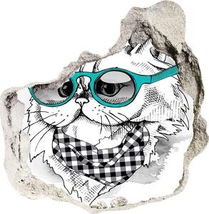 Autocolant gaură 3D Cat cu ochelari