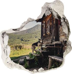 Autocolant gaură 3D Casa de lemn de munte