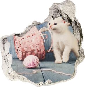 Autocolant de perete gaură 3D pisică albă și colacilor