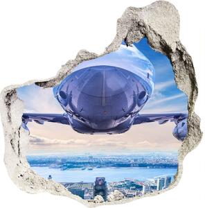Fototapet 3D gaură în perete Avionul deasupra orașului