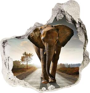 Autocolant de perete gaură 3D elefant de mers pe jos