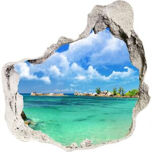 Fototapet 3D gaură în perete plaja Seychelles