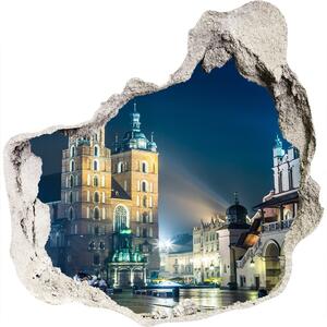 Fototapet 3D gaură în perete Cracovia noaptea