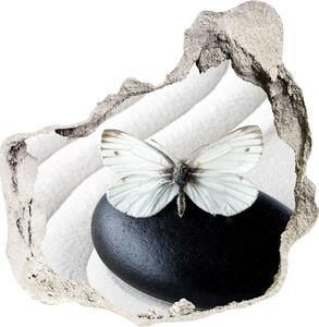 Autocolant 3D gaura cu priveliște piatra Zen și fluture