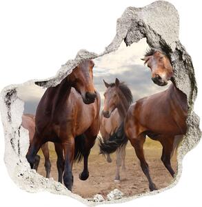 Autocolant un zid spart cu priveliște cinci cai