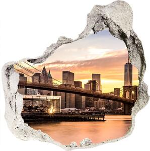 Fototapet un zid spart cu priveliște Podul Brooklyn
