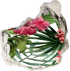 Fototapet 3D gaură în perete flori tropicale