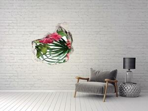Fototapet 3D gaură în perete flori tropicale