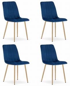 Set 4 Scaune Bucatarie/Dining Gabe Picioare Finisaj Lemn, Catifea Albastra