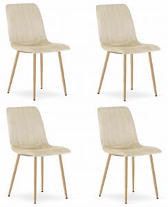 Set 4 Scaune Bucatarie/Dining Gabe Picioare Finisaj Lemn, Catifea Bej