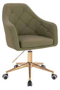 HR831K Scaun Khaki Piele Ecologica Premium Soft cu Bază Aurie